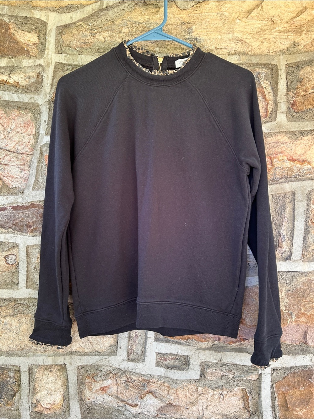 J Crew small Black Crewneck leopard ruffled Sweatshirt Sweater